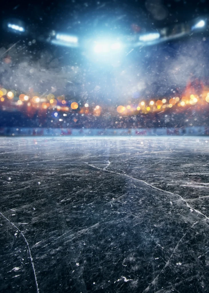 Dramatically lit hockey arena - view from the ice